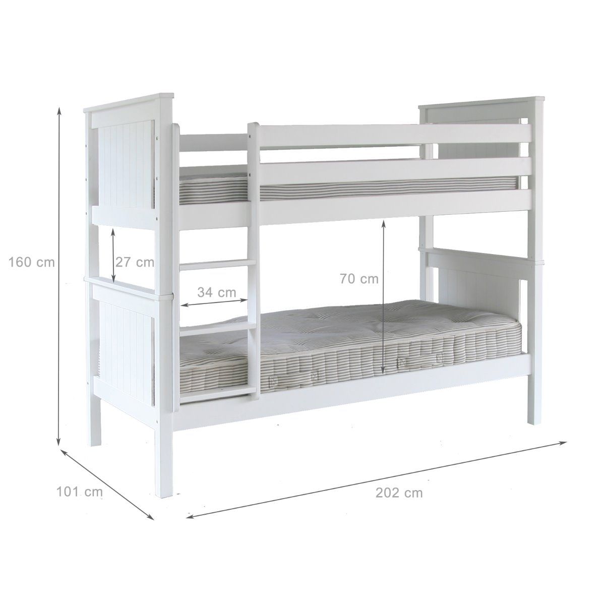 Classic Beech Detachable Bunk Bed with High Bed Mattresses Bundle