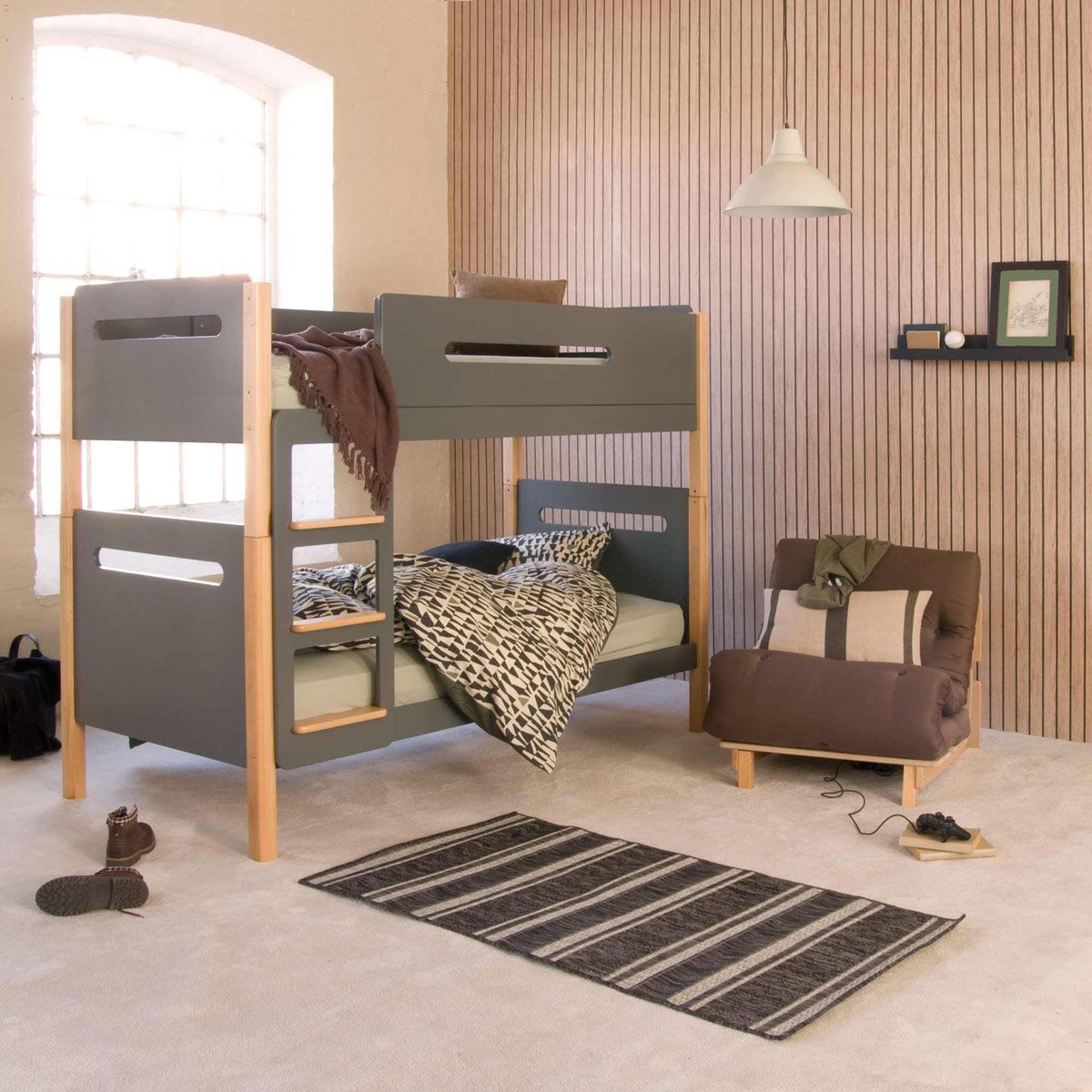 The EDIT Detachable Bunk Bed in natural beech + anthracite
