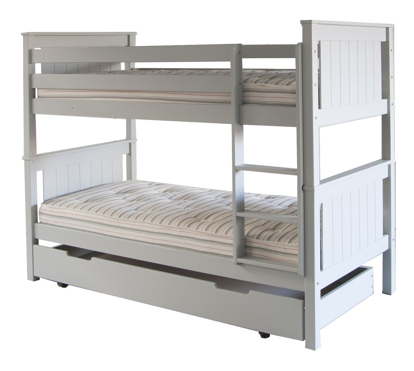Classic Beech Detachable Bunk Bed with Storage+Sleepover Trundle in Dove Grey 