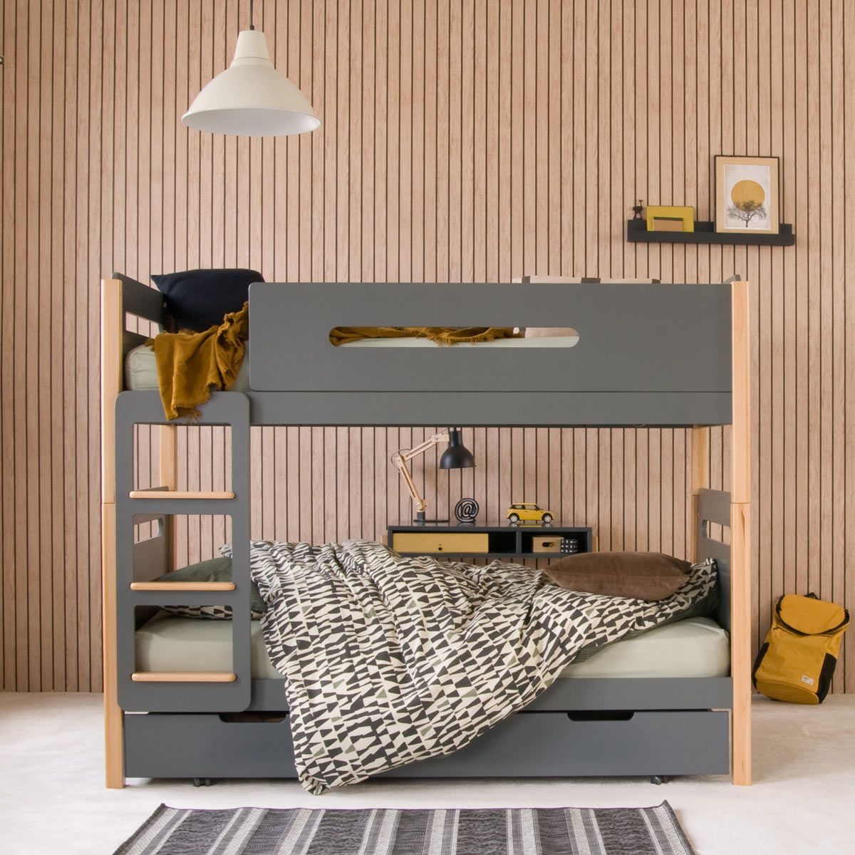 The EDIT Detachable Bunk Bed with Sleepover+Storage Trundle in Natural Beech + Anthracite