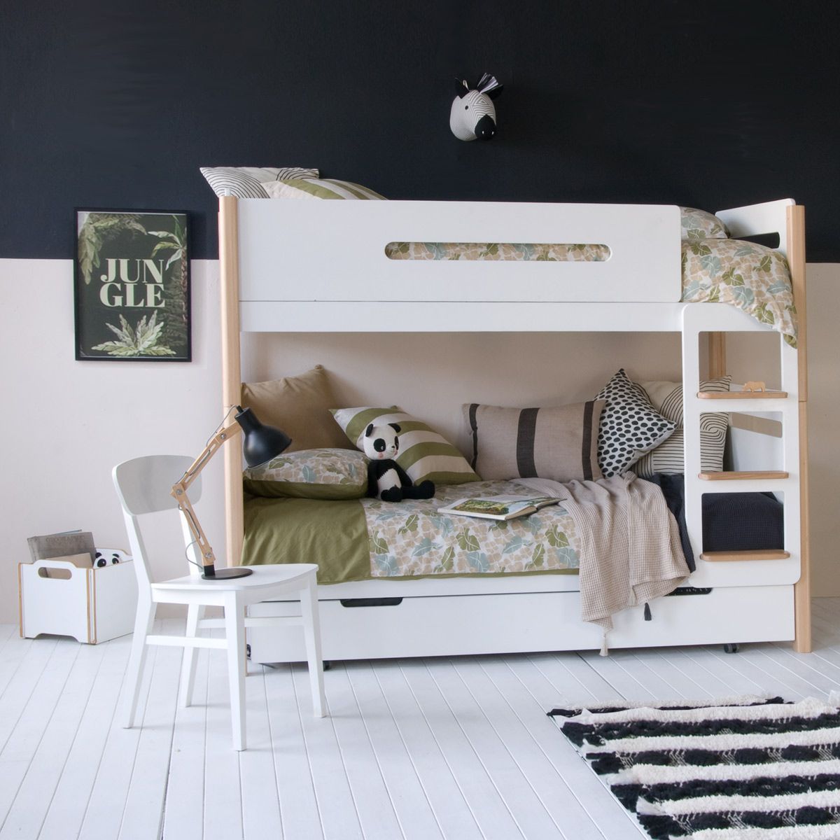 The EDIT Detachable Bunk Bed with Sleepover+Storage Trundle in Natural+White