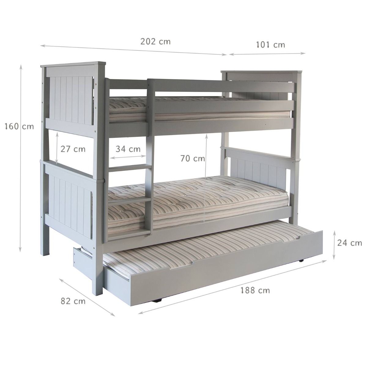 Classic Beech Detachable Bunk Bed with Storage+Sleepover Trundle in Pure White