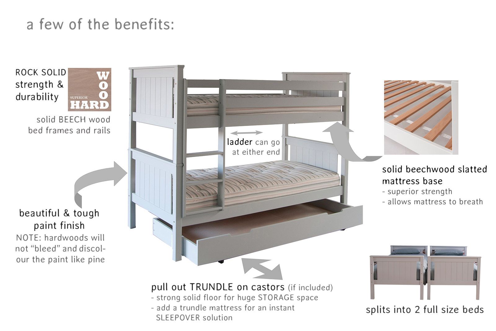Natural Beech Detachable Bunk Bed with Storage + Sleepover Trundle