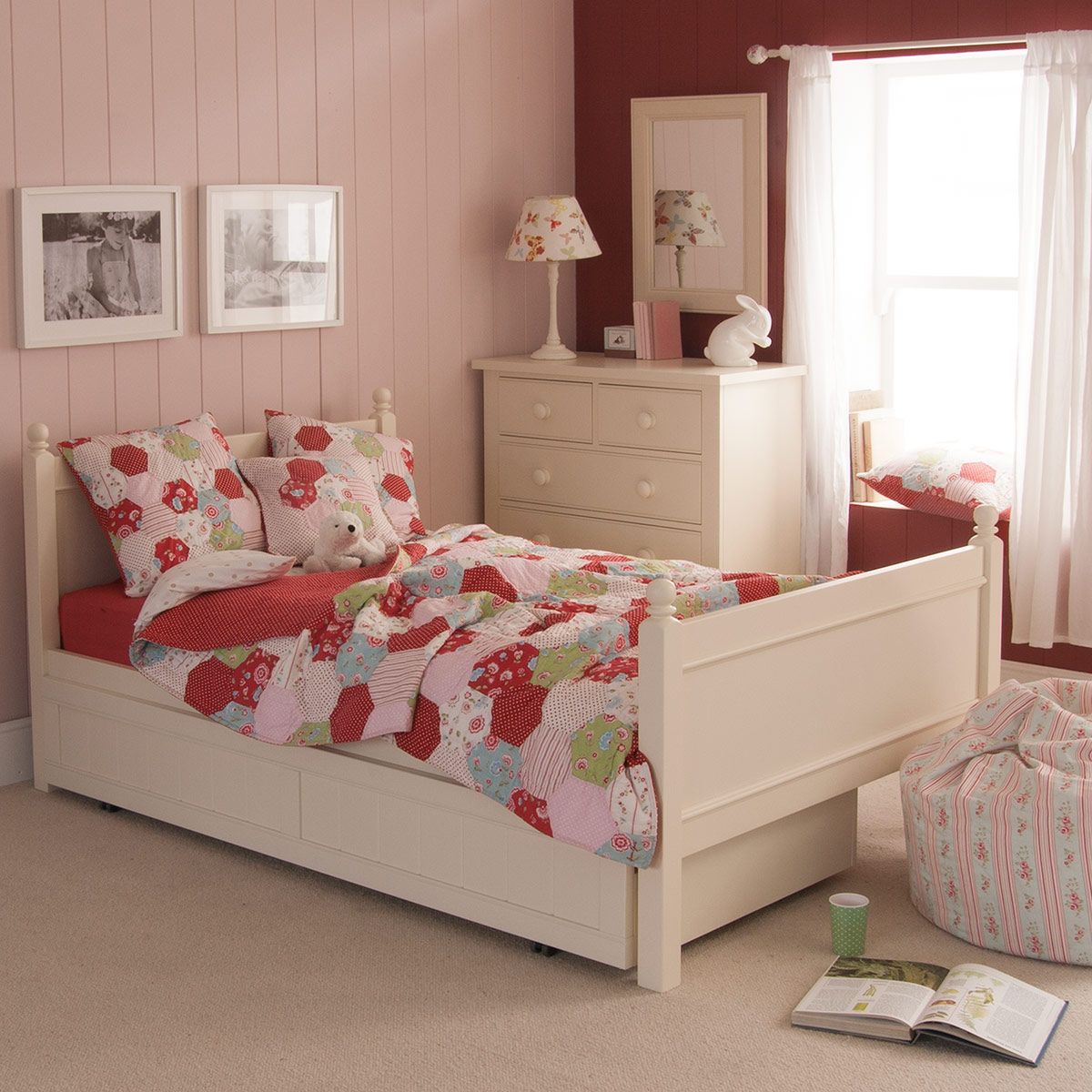 Fargo Small Double Bed with Sleepover+Storage Trundle in Ivory White