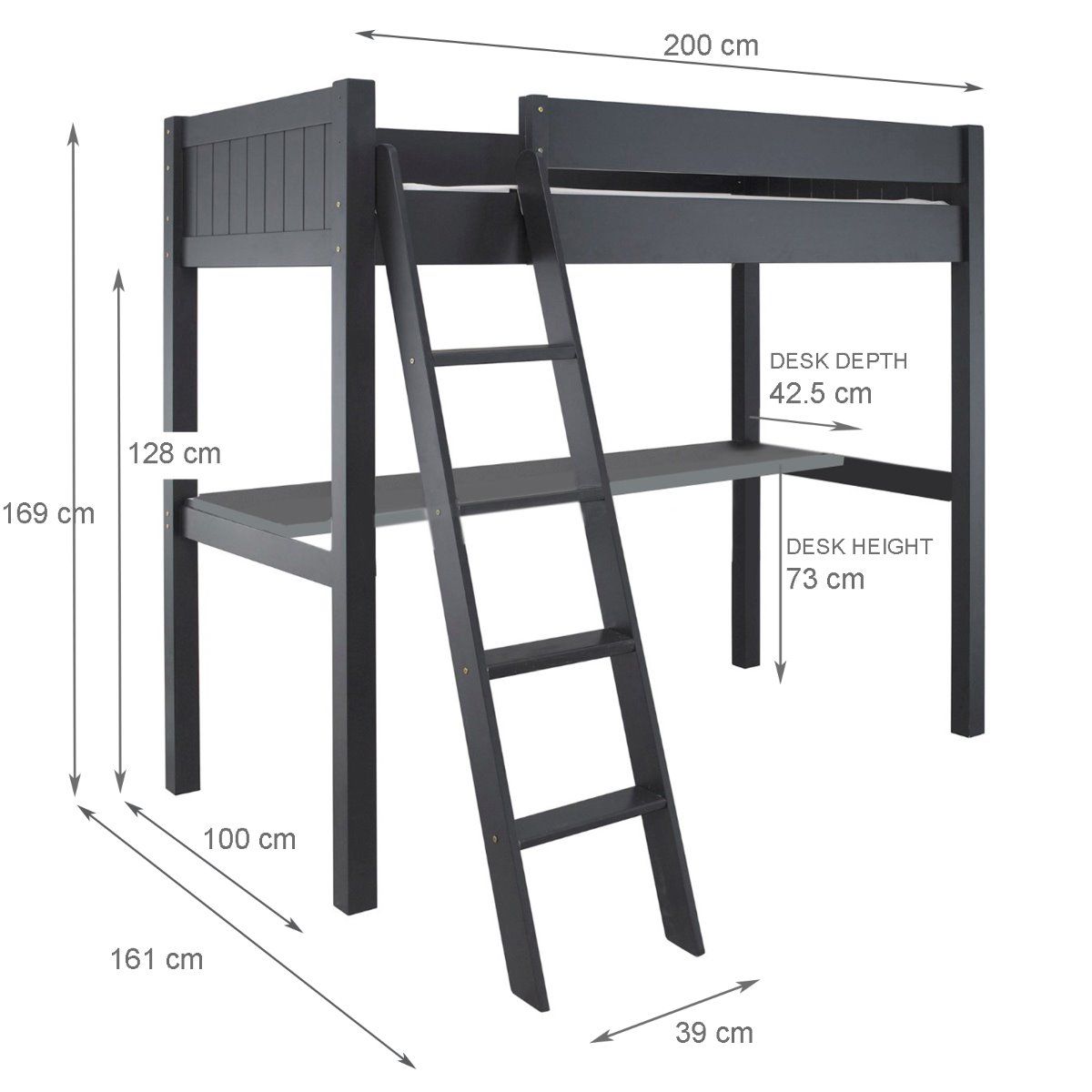 Fargo High Sleeper Loft Bed with Full Length Desk in Ivory White