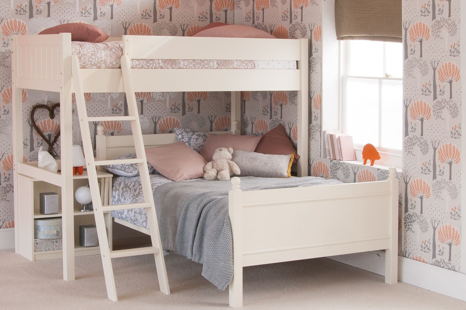 Fargo High Sleeper Loft Bed with Small Double Bed in Ivory White