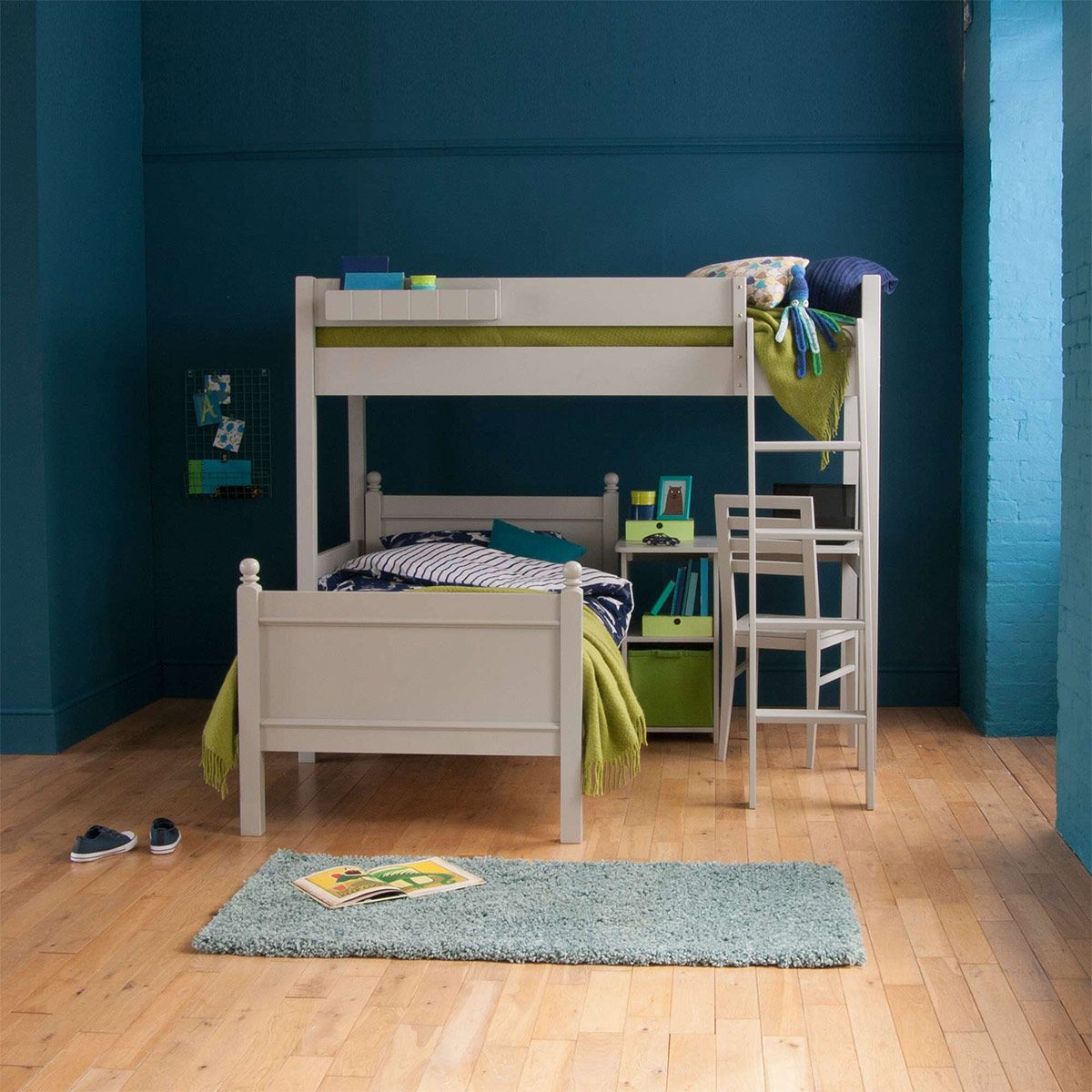 Fargo High Sleeper Loft Bed with Single Bed & Storage Desk in Farleigh Grey
