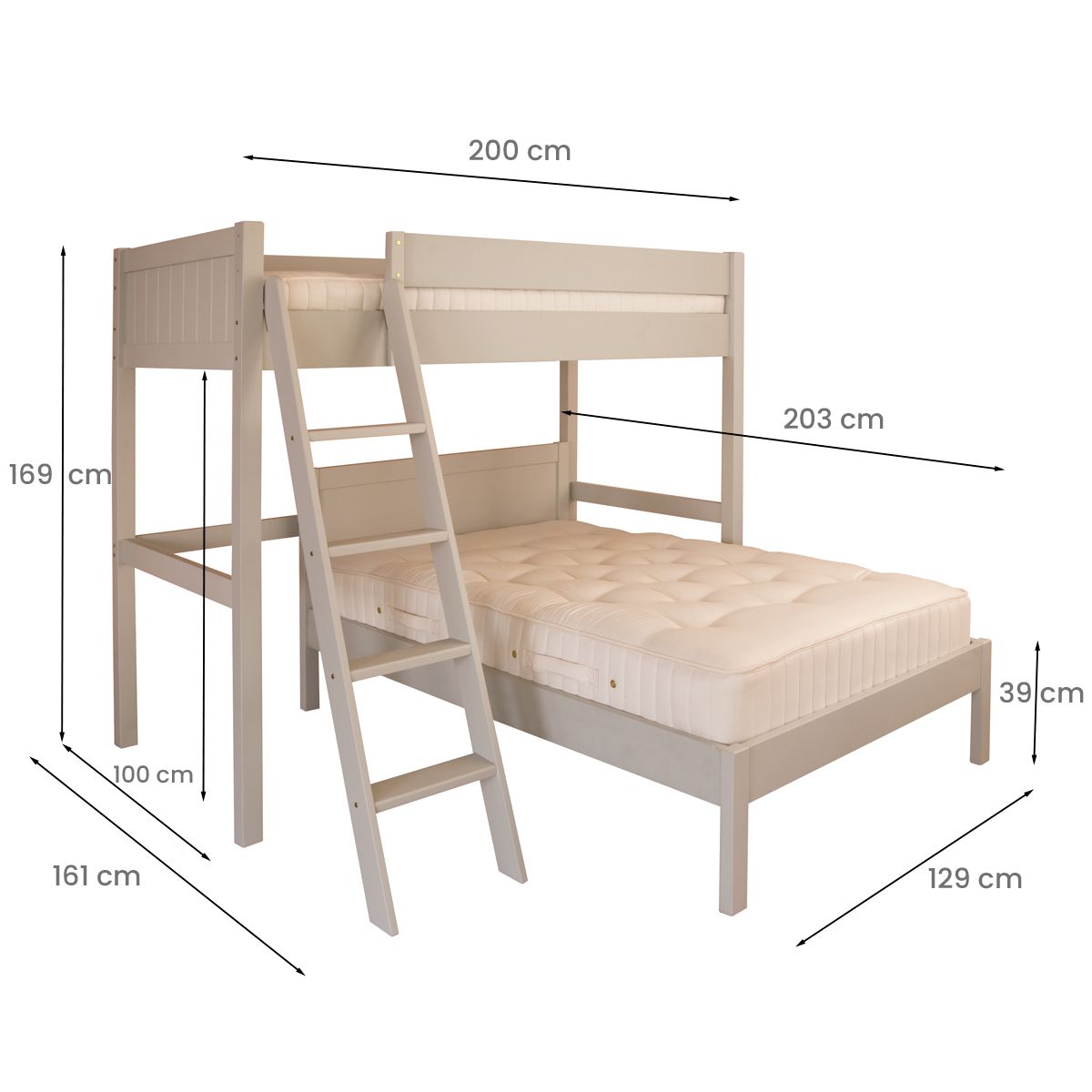 dimensions of Fargo high sleeper with small double bed (low foot end)