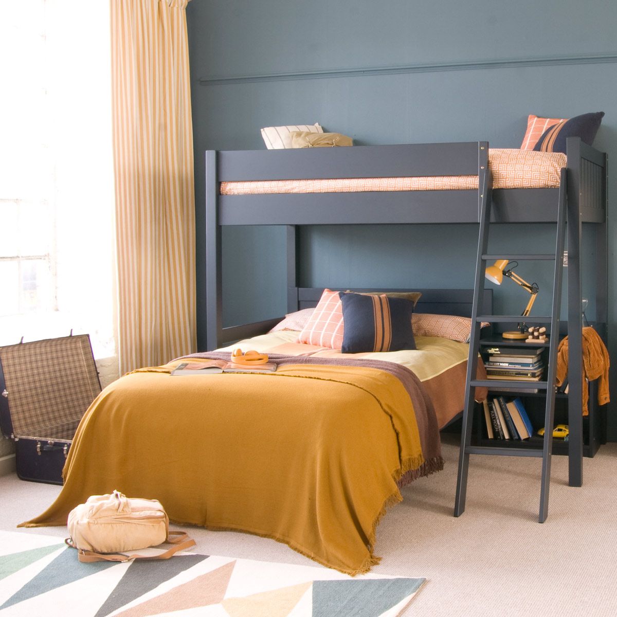 Fargo High Sleeper Loft Bed with Small Double Bed - Low Footboard - Painswick Blue