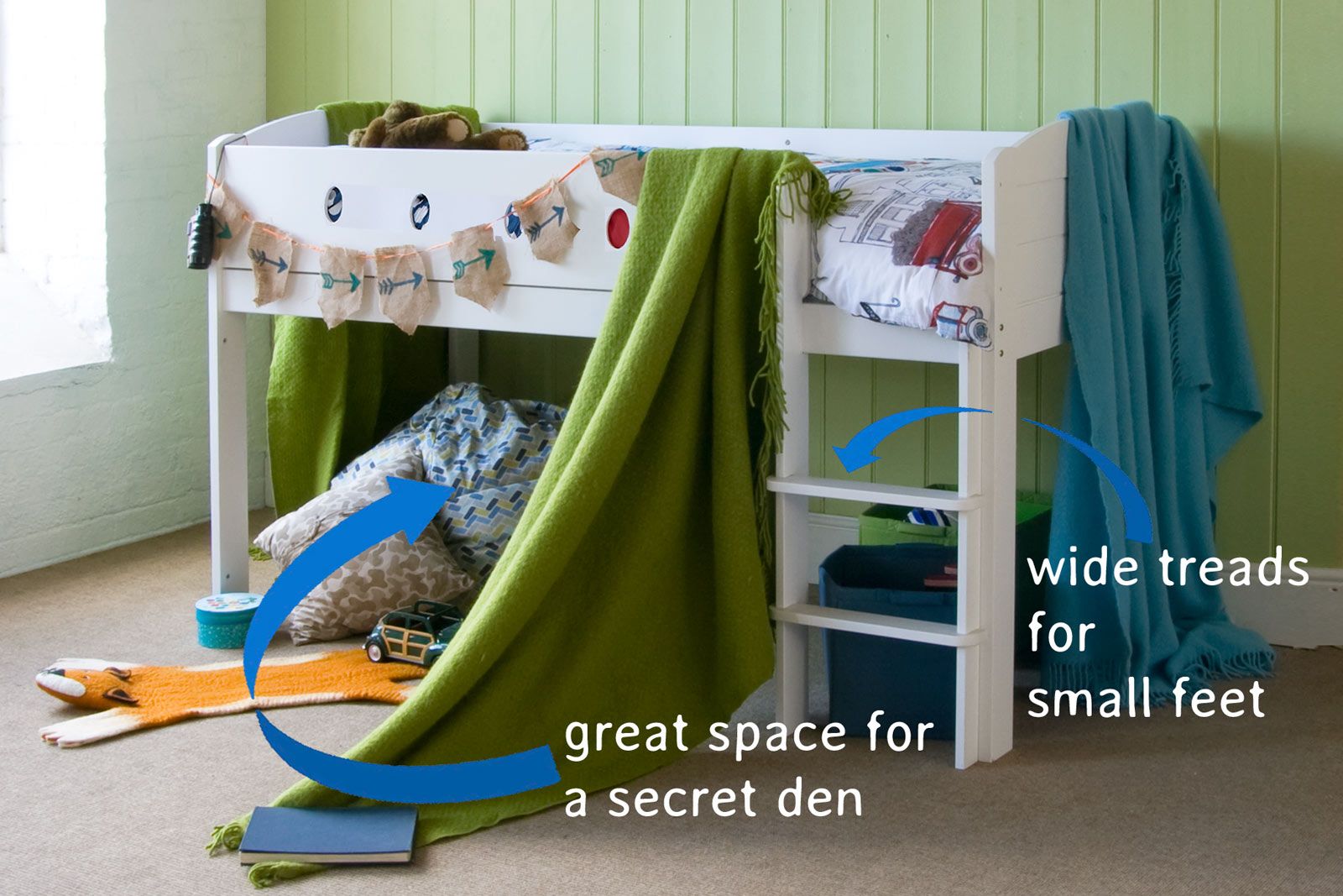 CUBIX Mid Sleeper with Two Storage Bookcase in Pure White