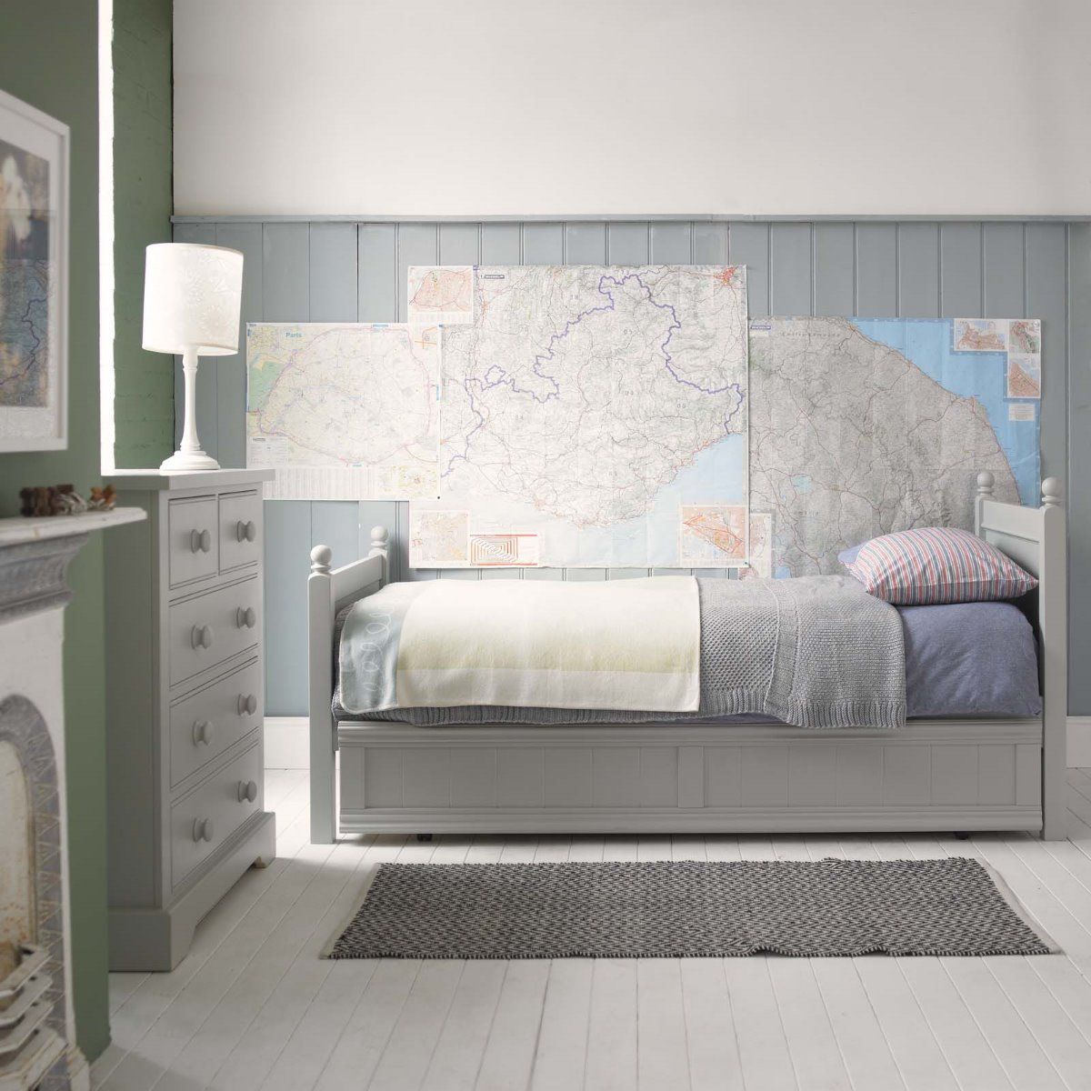 Fargo single bed with sleepover+storage trundle in Farleigh Grey 